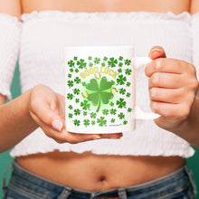 Load image into Gallery viewer, Good Luck Clover Leaf -Horseshoe Luck -St Patrick&#39;s Day - Funny Coffee mug-White 11oz and 15oz -Ceramic Good-Luck Horseshoe and Four Leaves Clover -Lucky Clover Mugs
