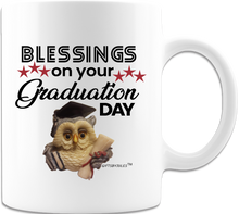 Load image into Gallery viewer, Blessings on You Graduation day -As Wise as an Owl Mug - Coffee Mug - White
