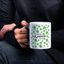 Load image into Gallery viewer, Happy St Patrick&#39;s Day - Funny Coffee mug-White 11oz and 15oz -Ceramic Good-Luck Horseshoe and Four Leaves Clover -Lucky Clover Mugs
