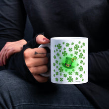 Load image into Gallery viewer, St Patrick&#39;s Day Coffee mug-White 11oz and 15oz -Ceramic Good-Luck Horseshoe and Four Leaves Clover -Lucky Clover Mugs
