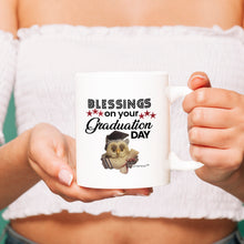 Load image into Gallery viewer, Blessings on You Graduation day -As Wise as an Owl Mug - Coffee Mug - White
