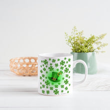 Load image into Gallery viewer, St Patrick&#39;s Day Coffee mug-White 11oz and 15oz -Ceramic Good-Luck Horseshoe and Four Leaves Clover -Lucky Clover Mugs
