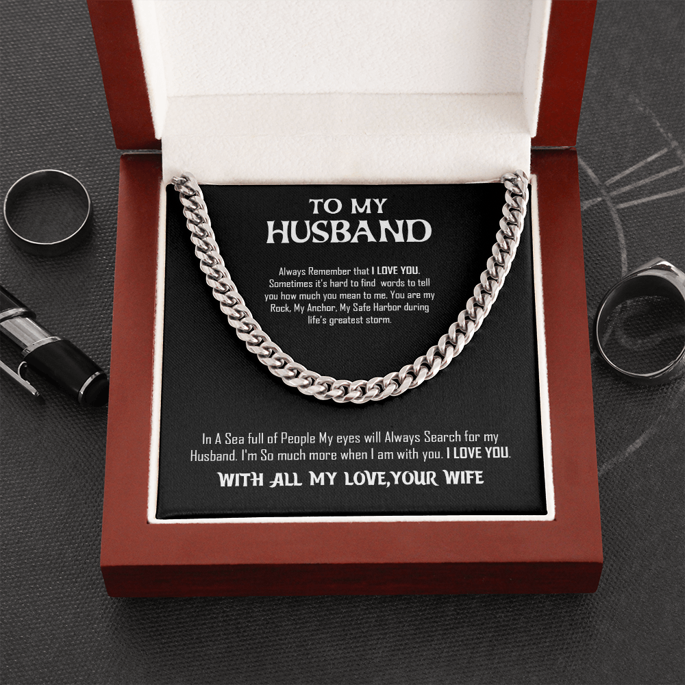 To My Husband-With All My Love -Your Wife- Cuban Link Chain Necklace
