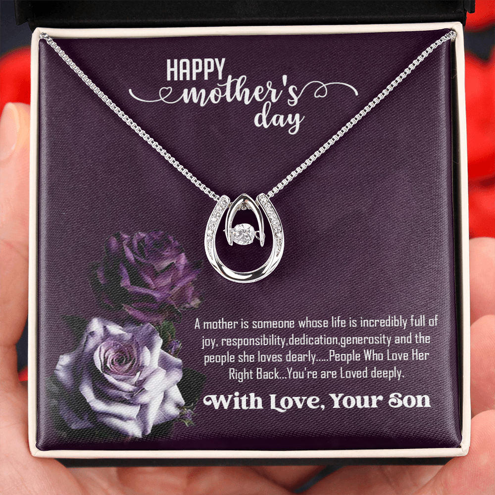 Happy Mother's day Mom -with Love From your Son- Lucky Pendant Necklace -I am lucky to have you as my Mother