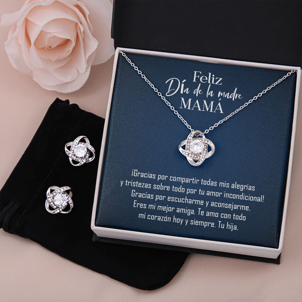 Feliz Dia de la Madre -Mama (Love knot Earring And Necklace Set)