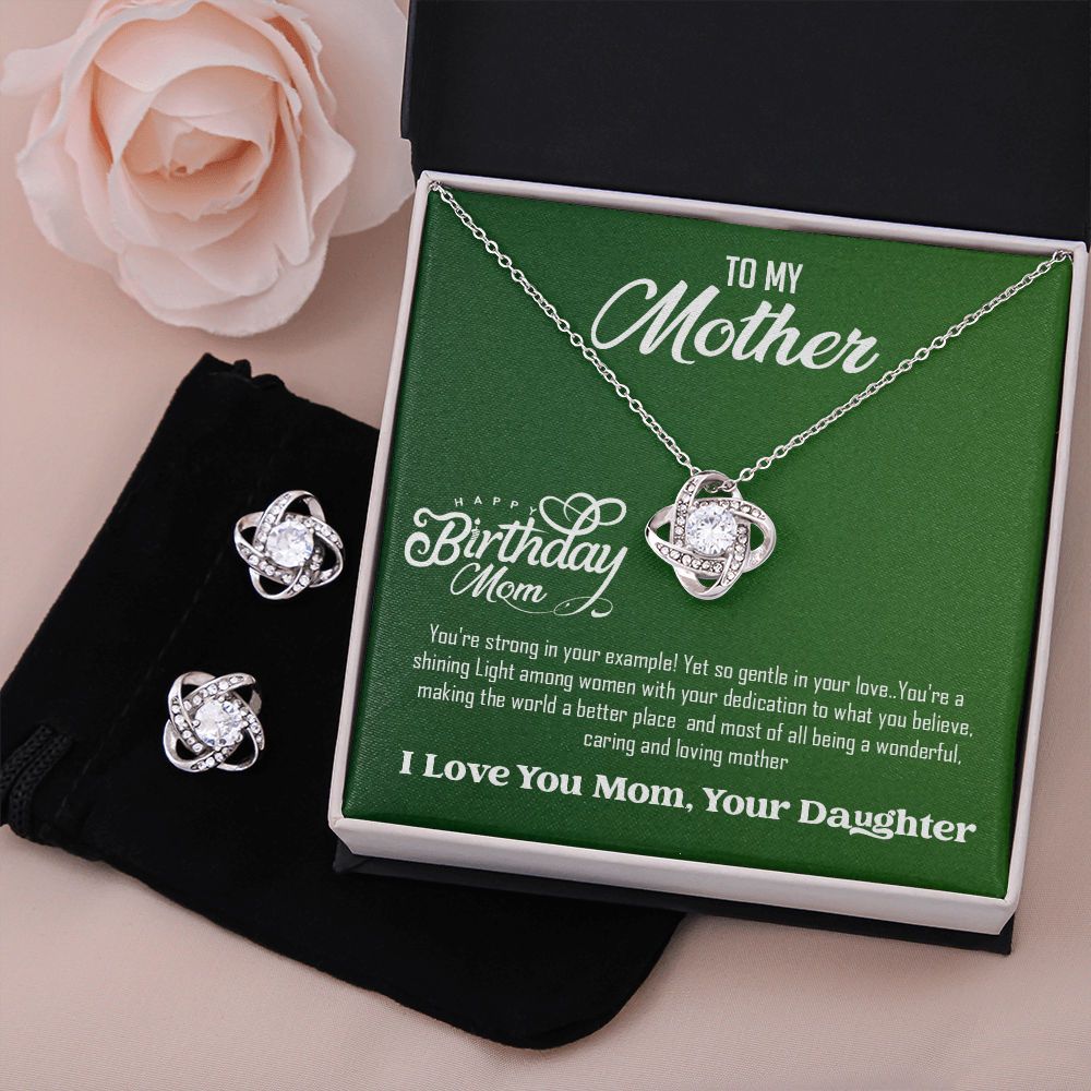 Happy Birthday Mom-Love Knot Earring and Necklace Set - For A beautiful Mother- With Love Your Daughter