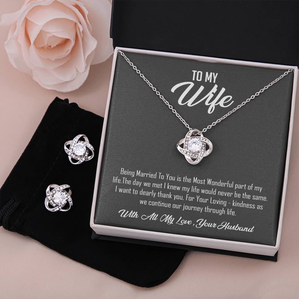To My Wife-With Love Your Husband -Love Knot Earring & Necklace Set