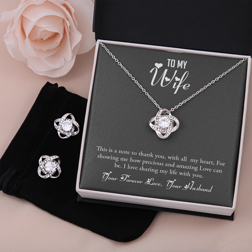 To My Wife -Your Forever Love -Your Husband-Love Knot Earring & Necklace Set