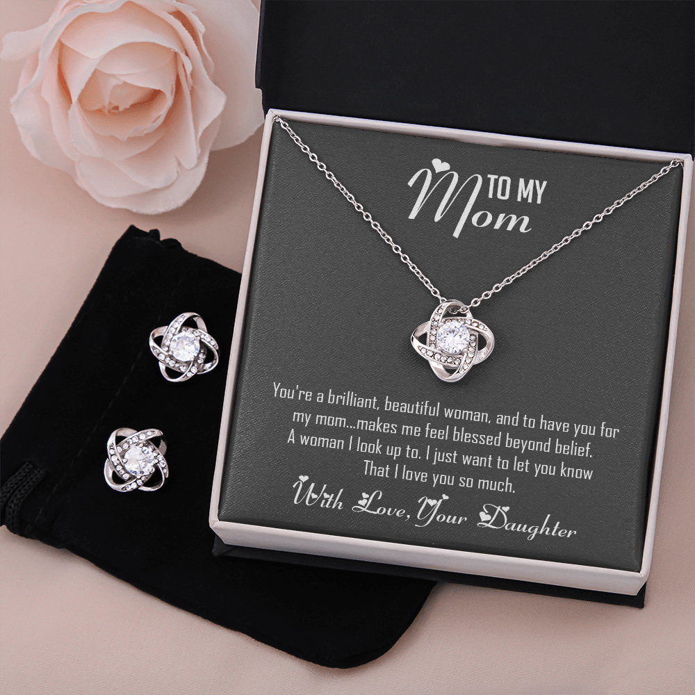 To My Mom-With Love Your Daughter-Love Knot Earrings & Necklace Set