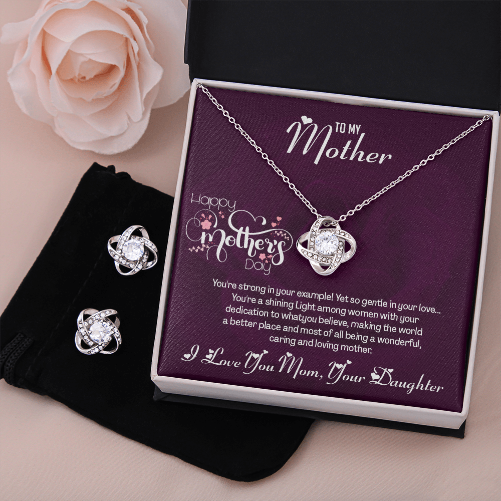 Happy Mother's day Mom -Love Knot Earrings and Necklace Set -With Love Your Daughter
