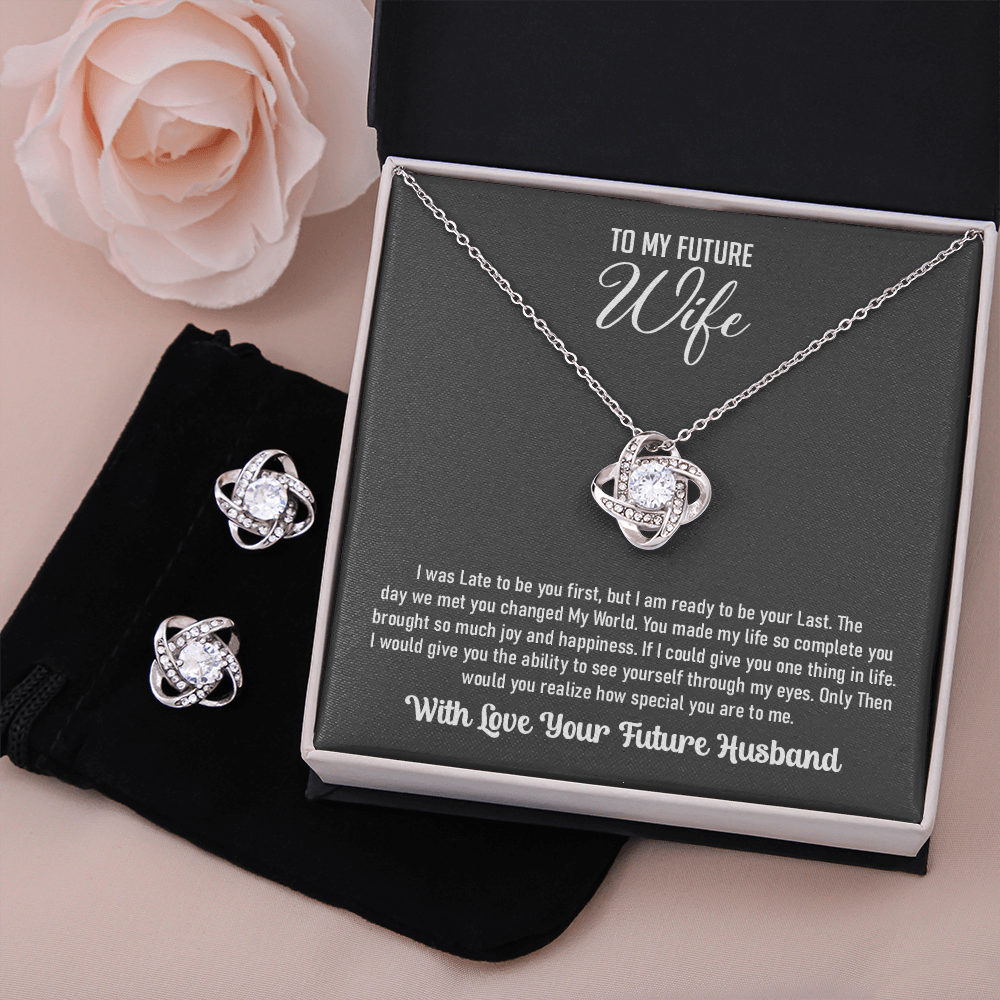 To My Future Wife- With Love Your Future Husband-Love Knot Earring And Necklace Set