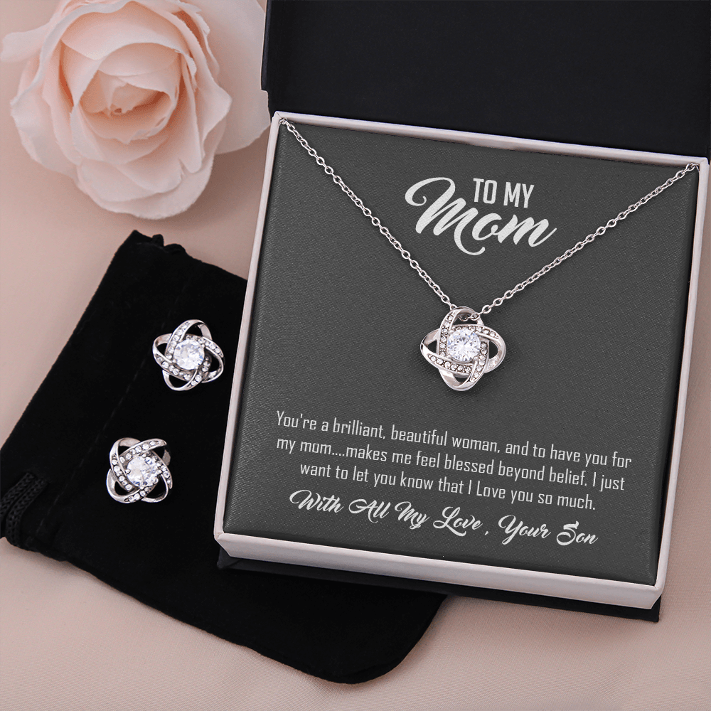 To My Mom-With All My Love -Your Son -Love Knot Earring And Necklace Set