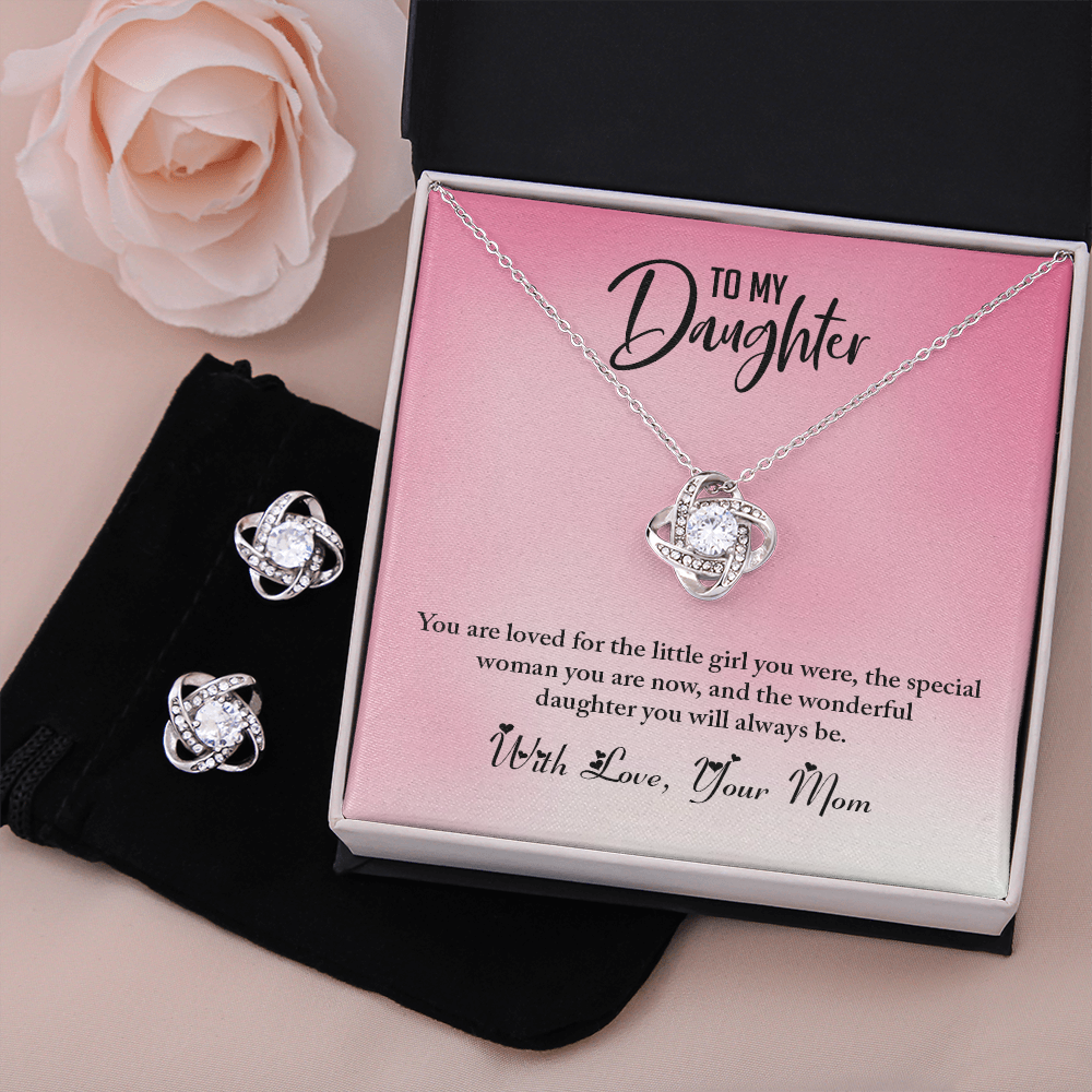 To My daughter-With Love Mom-Love Know Earrings and Necklace Set.