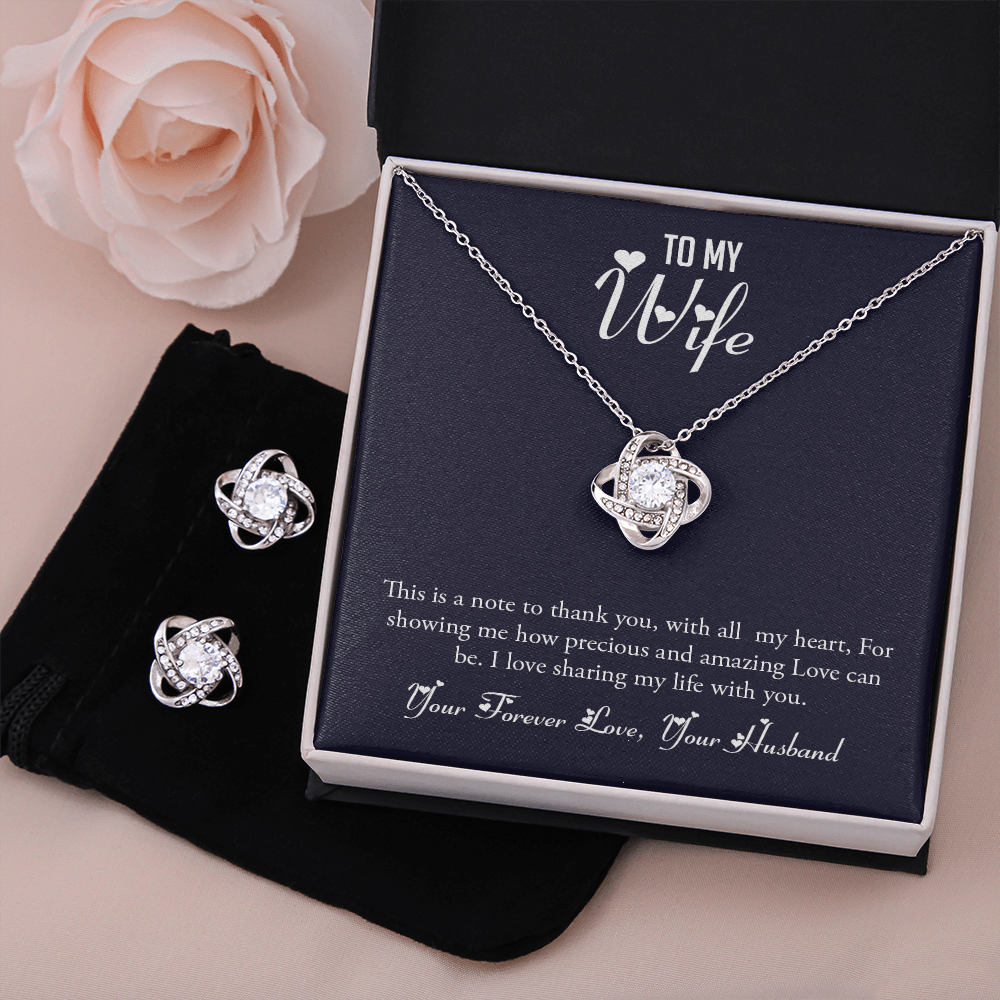 To My Wife-Your Forever Love Your Husband -The Love Knot Earring and Necklace Set