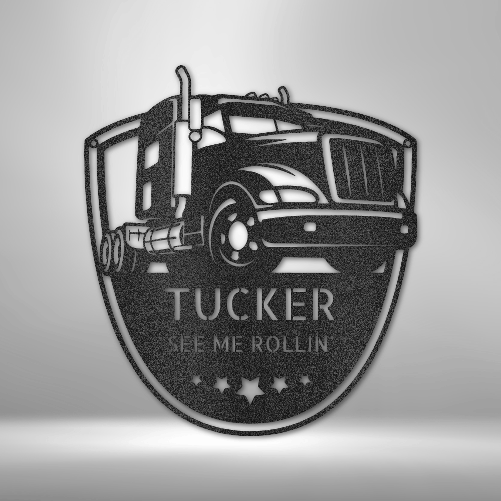 Trucker-Monogram-Steel Sign Design Black