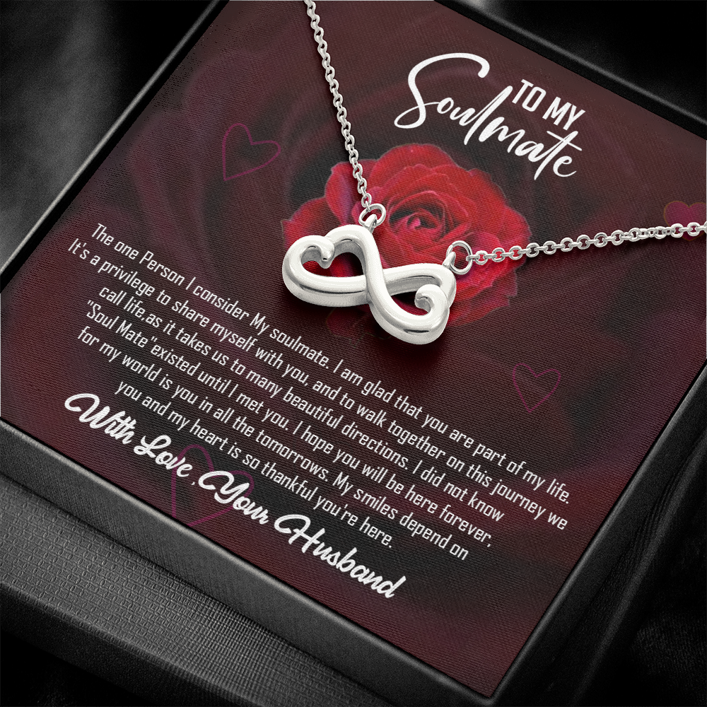 (To My Soulmate)- With Love Your Husband -Heart-shaped infinity Symbol Necklace