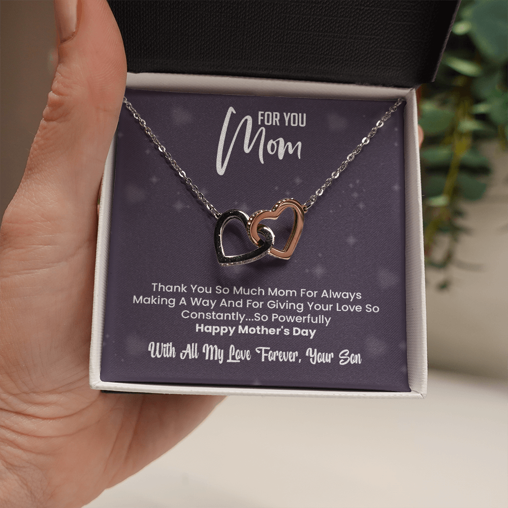 Two Hearts Necklace For Mom On Mother's day -With Love From Your Son