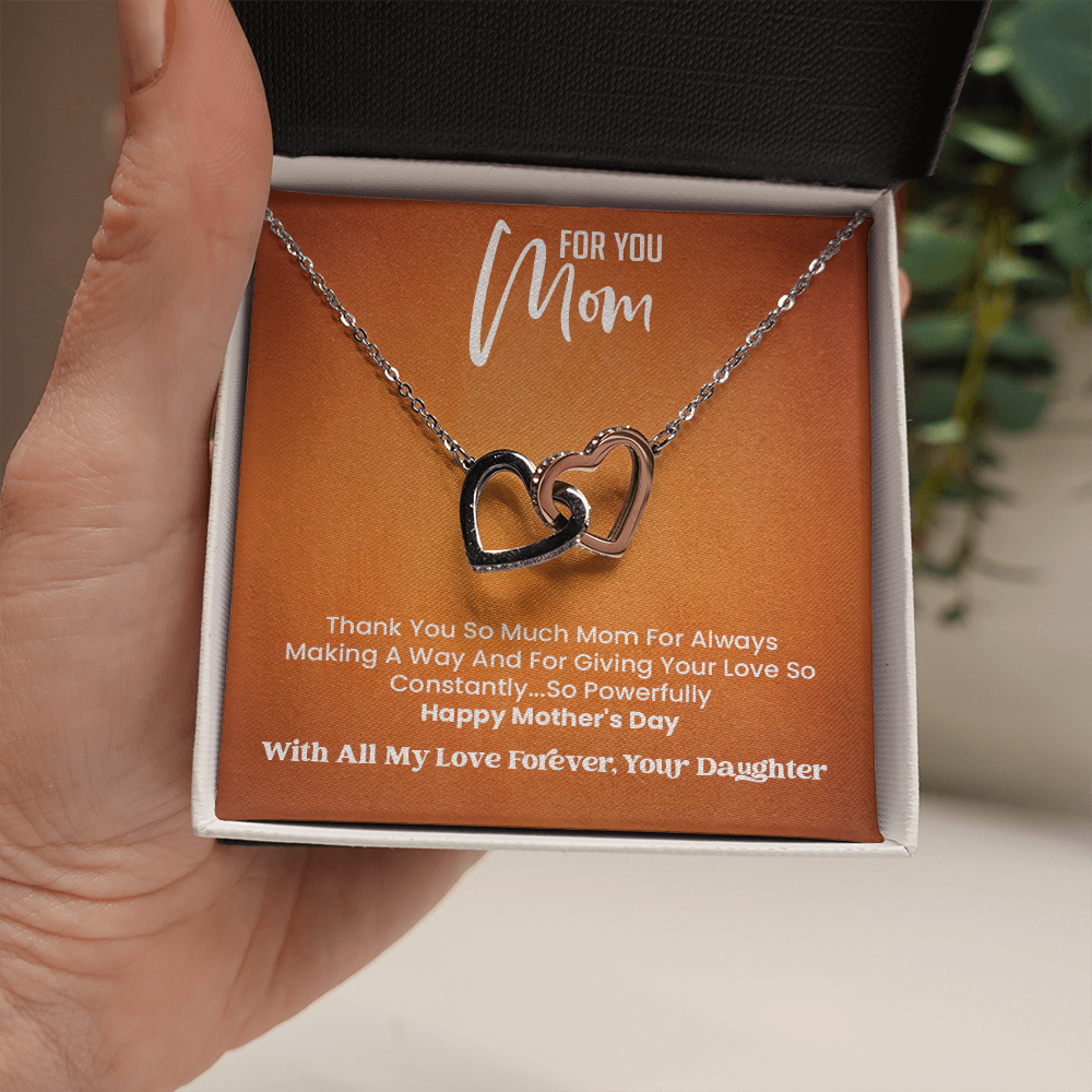 Happy Mother's day  Necklace-Two Interlocking Heart Necklace -With Love Your Daughter