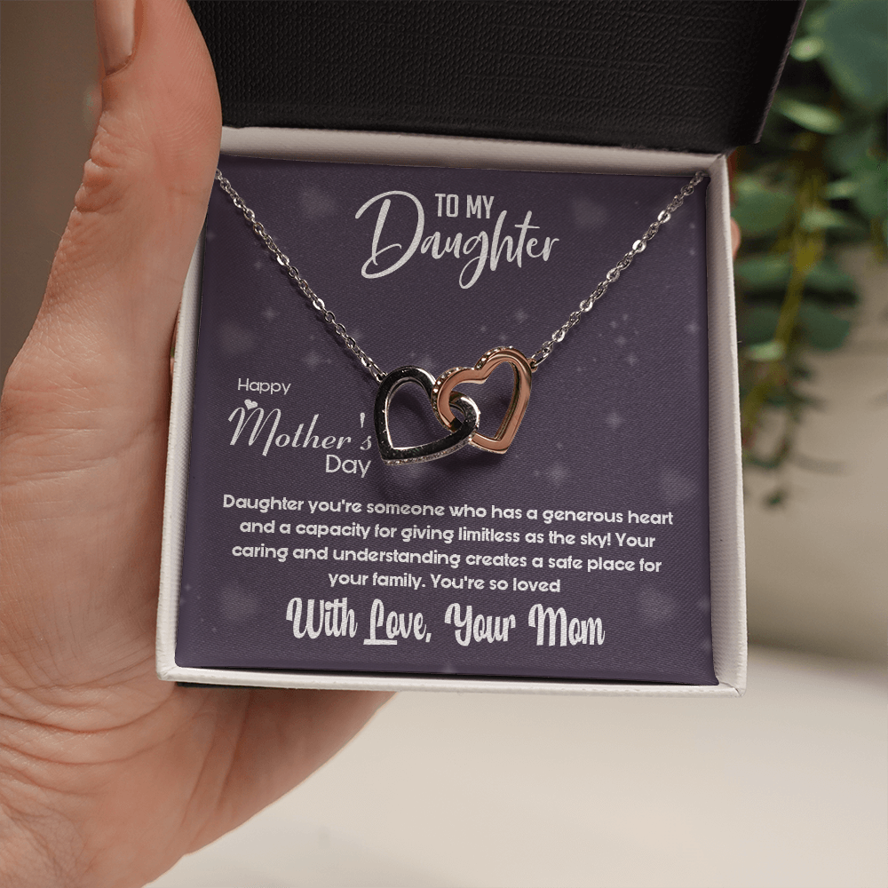 Happy Mother's day To My Daughter -Two Hearts Interlocking Necklace