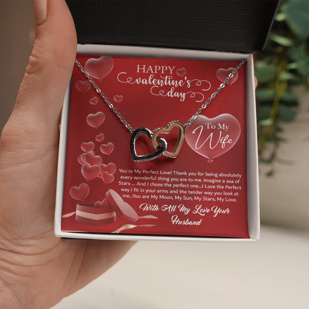 Happy Valentines Day-To My Wife- With Love Your Husband -Two Hearts Interlocking Necklace