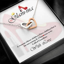 Load image into Gallery viewer, Glam-ma-Two Heart Interlocking Necklace -Glam-ma -Grandma -Grandmother -Nana-With Love  To a woman who is too Young and Glamorous to be Called Grandma
