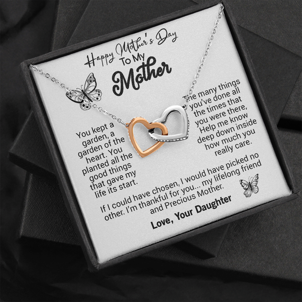 Mother's Day Gift- Interlocking Heart Necklace- With Love From Your Daughter-I Love You Mom