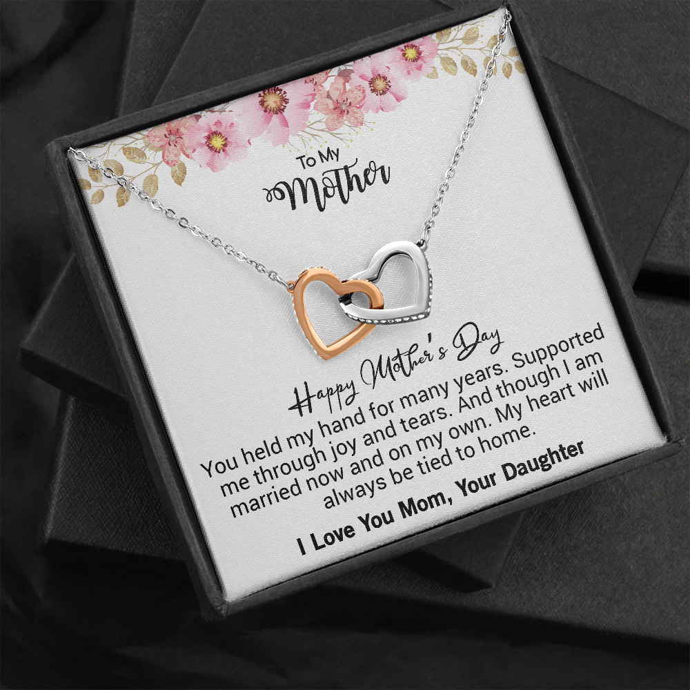 Happy Mother's day -i love you Mom- Interlocking Heart Necklace