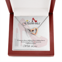 Load image into Gallery viewer, Glam-ma-Two Heart Interlocking Necklace -Glam-ma -Grandma -Grandmother -Nana-With Love  To a woman who is too Young and Glamorous to be Called Grandma
