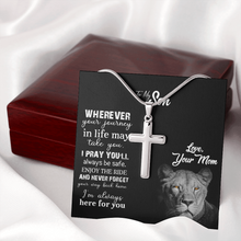 Load image into Gallery viewer, Gifts for Son From Mom -I Am Always Here For You- Stainless Steel Cross Necklace With Message Card
