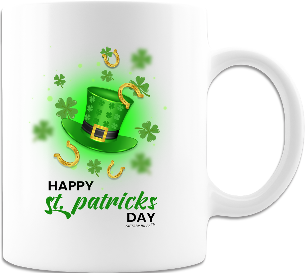St Patrick's Day - Funny Coffee mug-White 11oz and 15oz -Ceramic Good-Luck Horseshoe and Four Leaves Clover -Lucky Clover Mugs